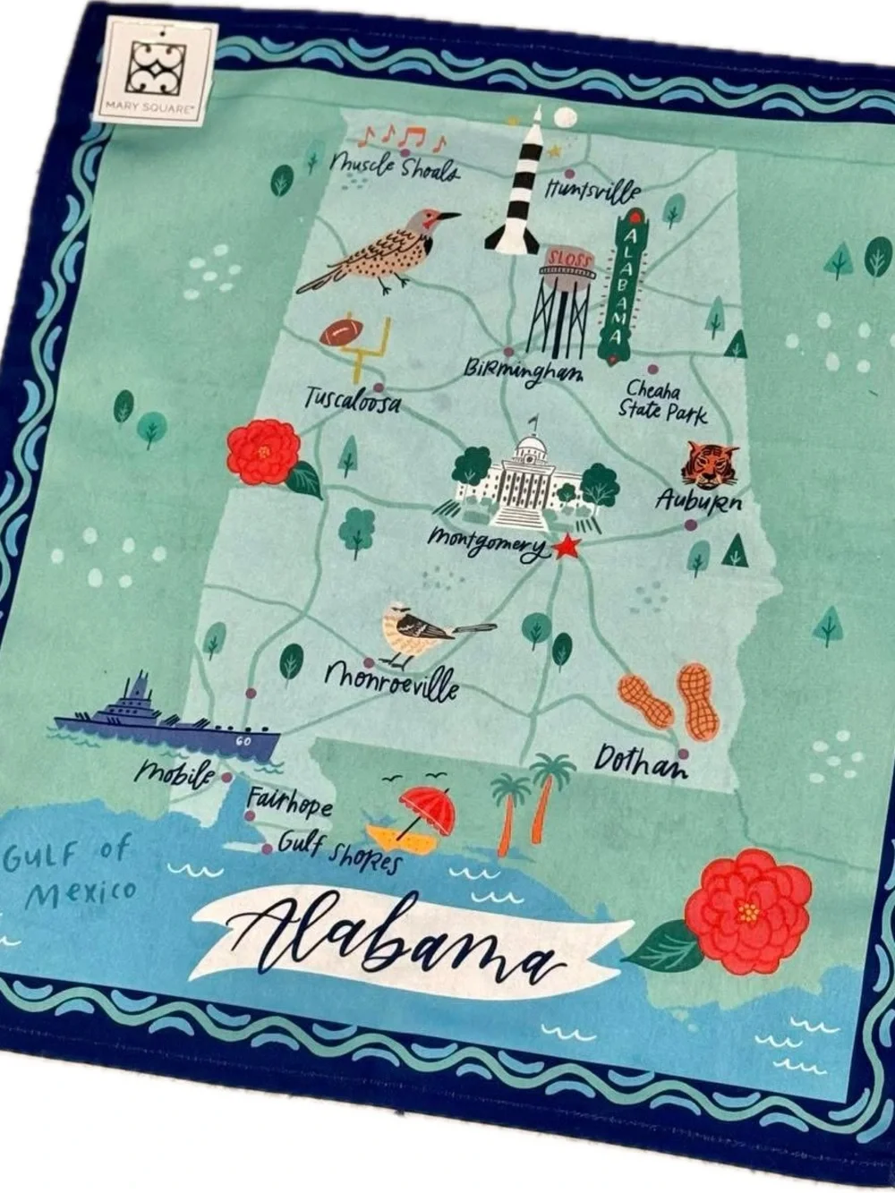 Mary Square Alabama Illustrated Tea Towel